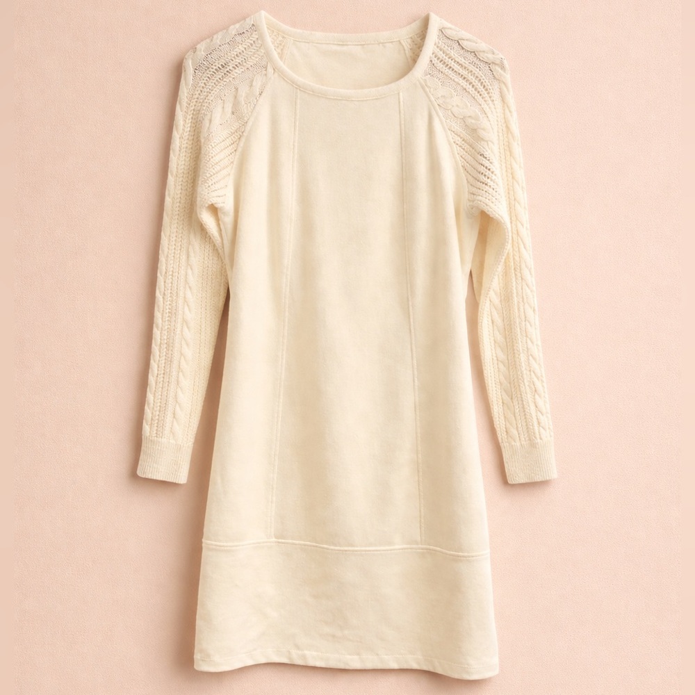 Laundry by Shelli Segal Women’s Cream Sweater
Dress, Cable Knit Sleeves- Size XS